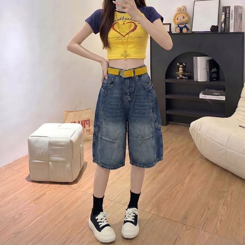 웃음 하 출퇴근 찢어진 부분 데님 오부 바지 여성 봄 여름 새로운 루즈핏 캐주얼 다용도 데님 오부 바지 트렌디 이미지 4