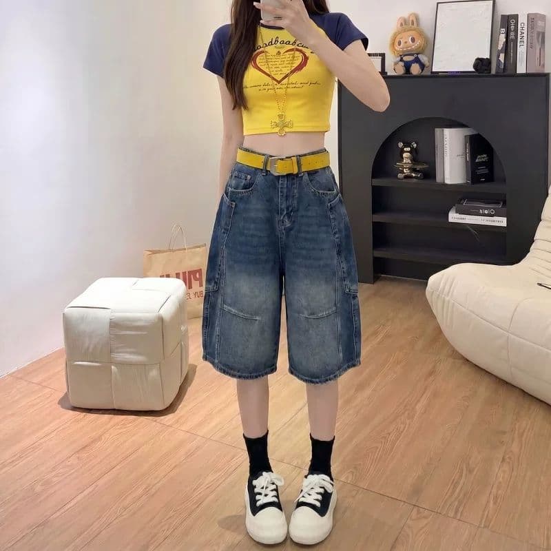 웃음 하 출퇴근 찢어진 부분 데님 오부 바지 여성 봄 여름 새로운 루즈핏 캐주얼 다용도 데님 오부 바지 트렌디 상세 이미지 2