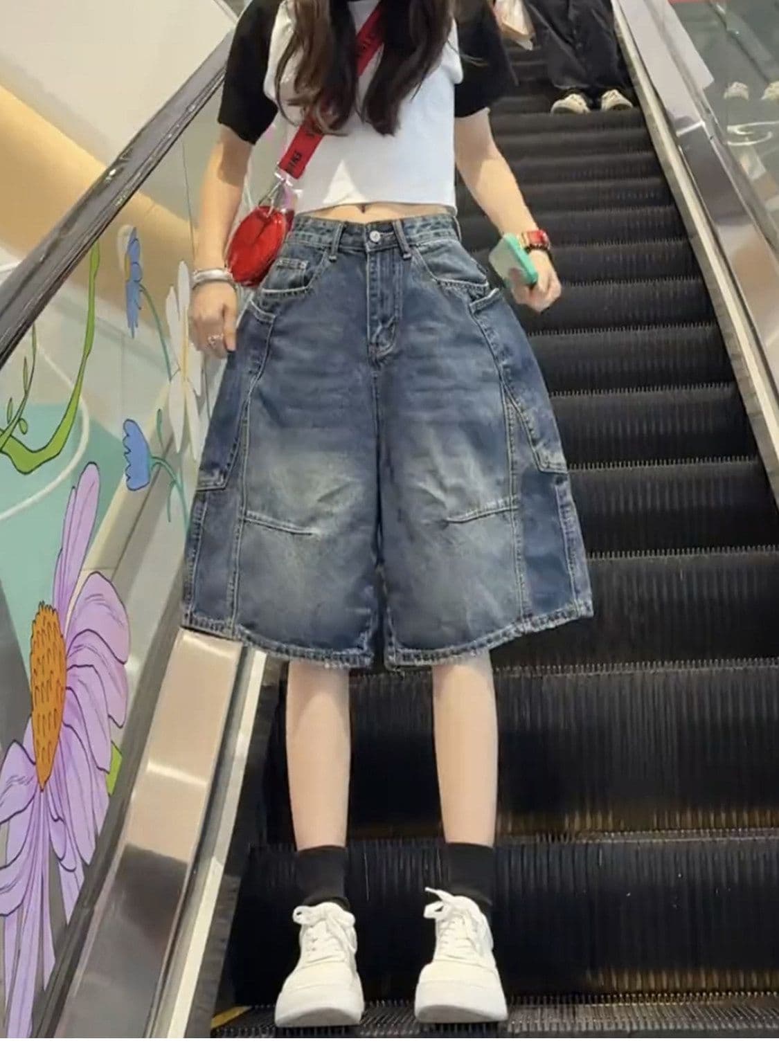 느긋한 바람 웃음 하 찢어진 부분 데님 오부 바지 여성 봄 여름 새로운 루즈핏 캐주얼 다용도 데님 오부 바지 트렌디 상세 이미지 6