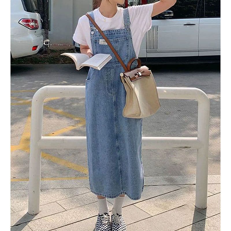폭발 한 부서 봄 여름 새로운 루즈핏 한 마디 데님 멜빵 롱 스커트 트렌드 다용도 연령 감소 슬림해 보이는 출퇴근 트렌디 이미지 5
