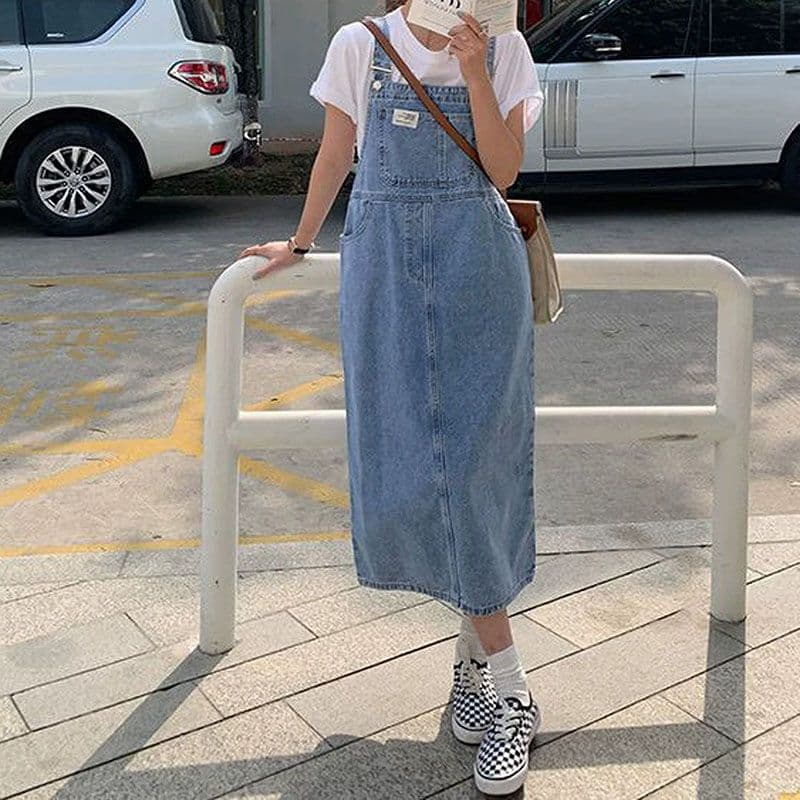 폭발 한 부서 봄 여름 새로운 루즈핏 한 마디 데님 멜빵 롱 스커트 트렌드 다용도 연령 감소 슬림해 보이는 출퇴근 트렌디 이미지 2