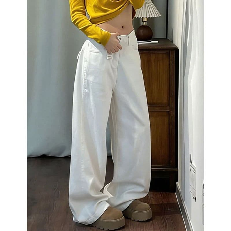 거리 넓은 다리 청바지 여성 2026 봄 가을 새로운 루즈핏 패션 ins 트렌디 스트레이트 청바지 상세 이미지 4