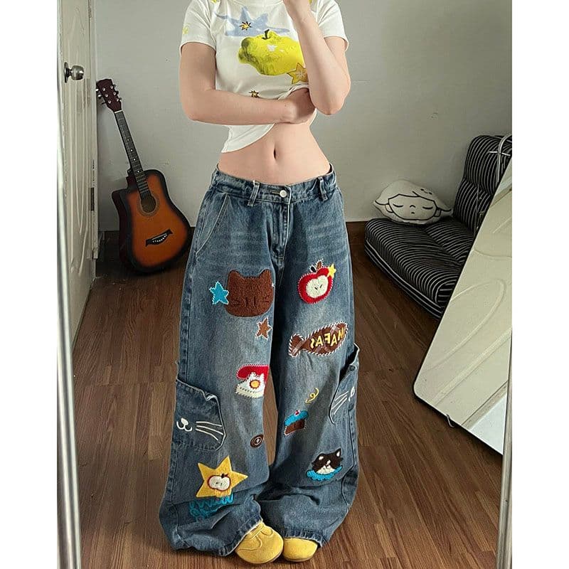 작은 대중 웃음 하 거리 개성 넓은 다리 청바지 여성 봄 가을 새로운 하이웨이스트 패션 캐주얼 스트레이트 청바지
