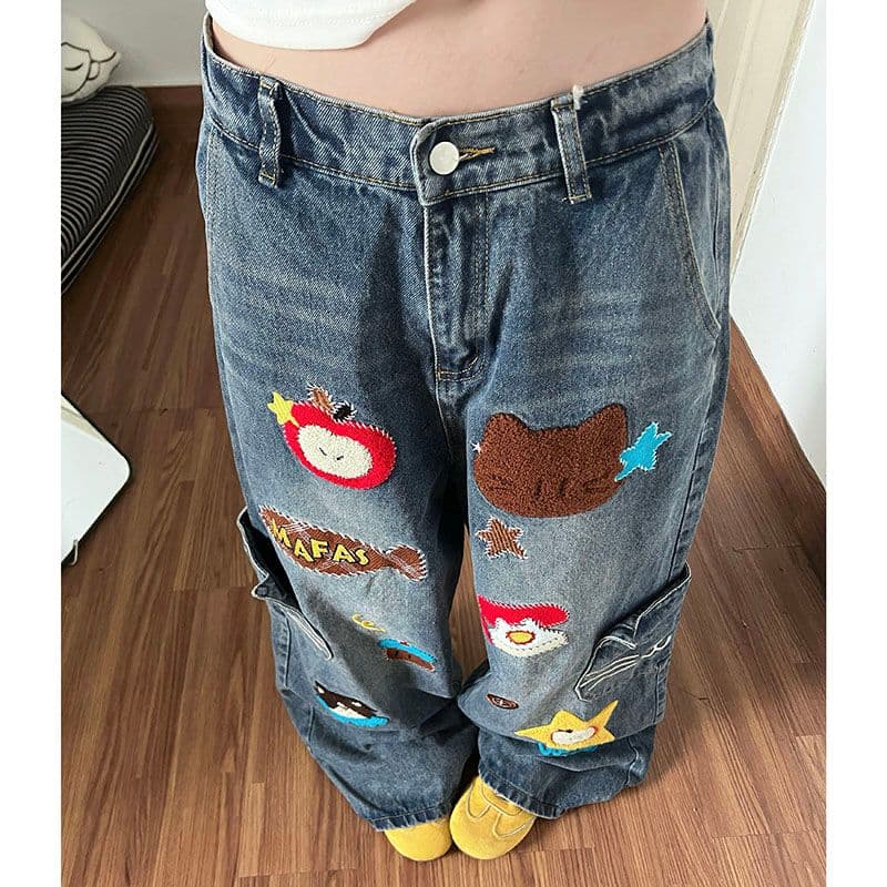 작은 대중 웃음 하 거리 개성 넓은 다리 청바지 여성 봄 가을 새로운 하이웨이스트 패션 캐주얼 스트레이트 청바지 이미지 5