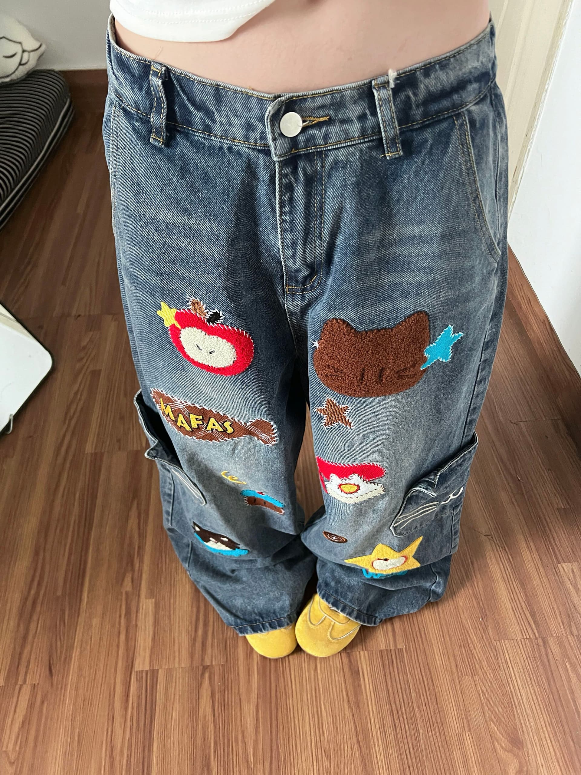 작은 대중 웃음 하 거리 개성 넓은 다리 청바지 여성 봄 가을 새로운 하이웨이스트 패션 캐주얼 스트레이트 청바지 상세 이미지 7