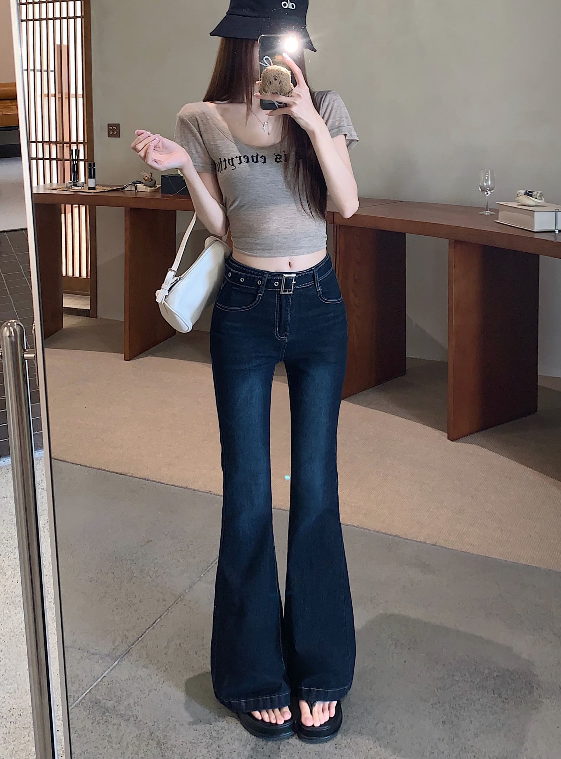 아메리칸 핫걸 몸매 가꾸기 부츠컷 청바지 여성 봄 디자인 센스 작은 대중 로우 웨이스트 슬림해 보이는 바닥 청소 긴 바지 상세 이미지 5