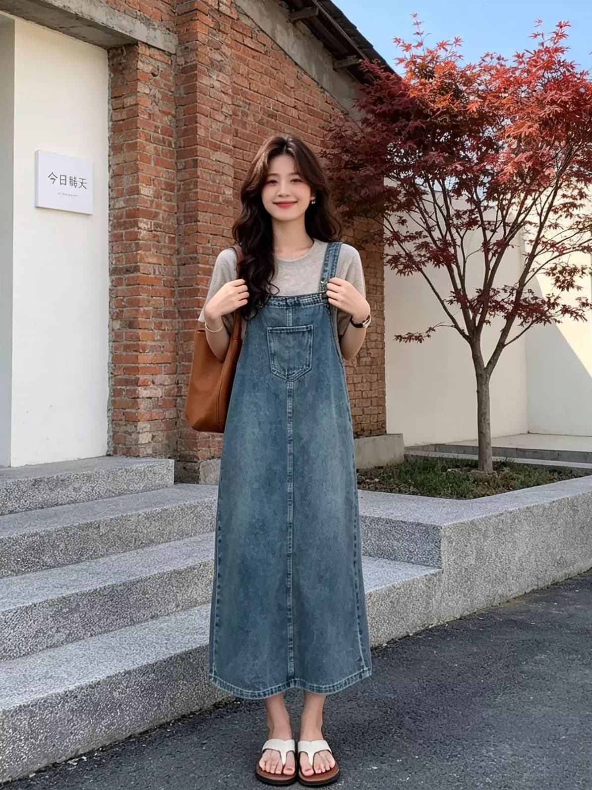 한 부서 캐주얼 바람 봄 여름 새로운 루즈핏 한 마디 데님 멜빵 롱 스커트 트렌드 다용도 ins 슬림해 보이는 출퇴근 트렌디 상세 이미지 2