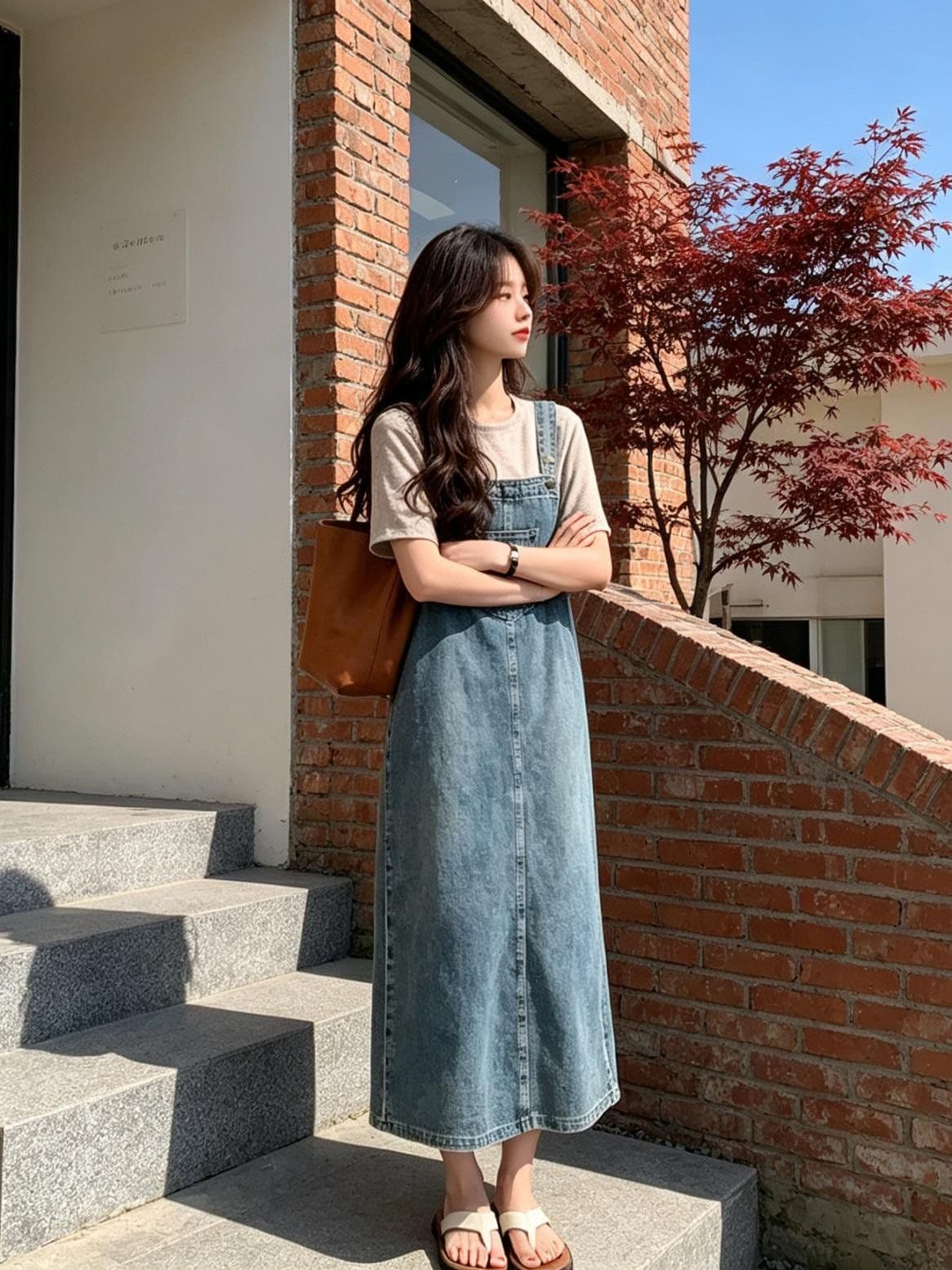한 부서 캐주얼 바람 봄 여름 새로운 루즈핏 한 마디 데님 멜빵 롱 스커트 트렌드 다용도 ins 슬림해 보이는 출퇴근 트렌디 상세 이미지 5