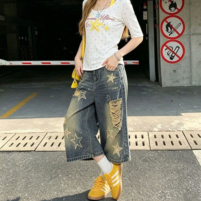 느긋한 바람 ins 데님 7부 바지 여성 봄 여름 새로운 트렌드 다용도 루즈핏 7 점 스트레이트 청바지 트렌디 이미지 3