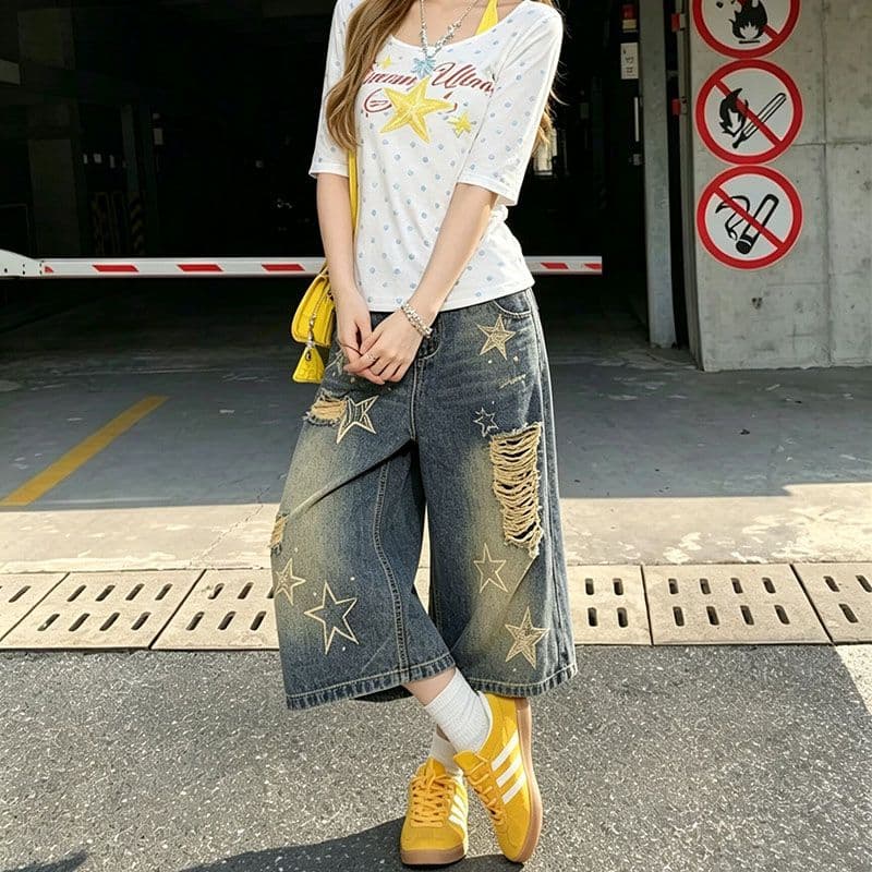 느긋한 바람 ins 데님 7부 바지 여성 봄 여름 새로운 트렌드 다용도 루즈핏 7 점 스트레이트 청바지 트렌디 이미지 4