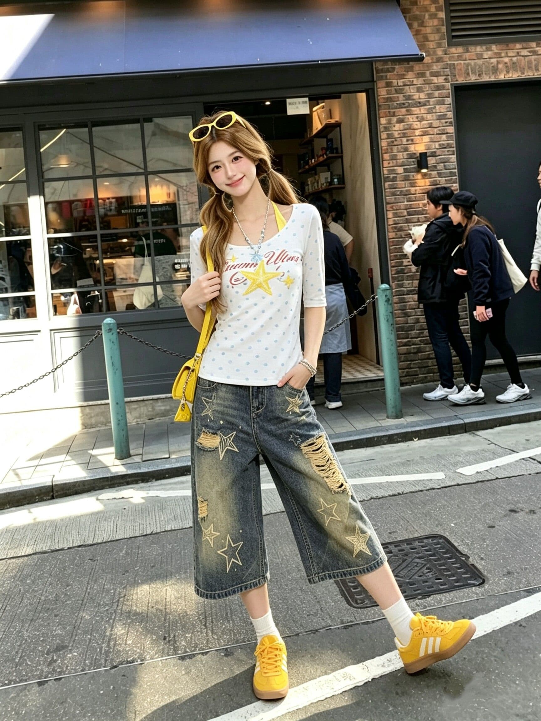 느긋한 바람 ins 데님 7부 바지 여성 봄 여름 새로운 트렌드 다용도 루즈핏 7 점 스트레이트 청바지 트렌디 상세 이미지 6