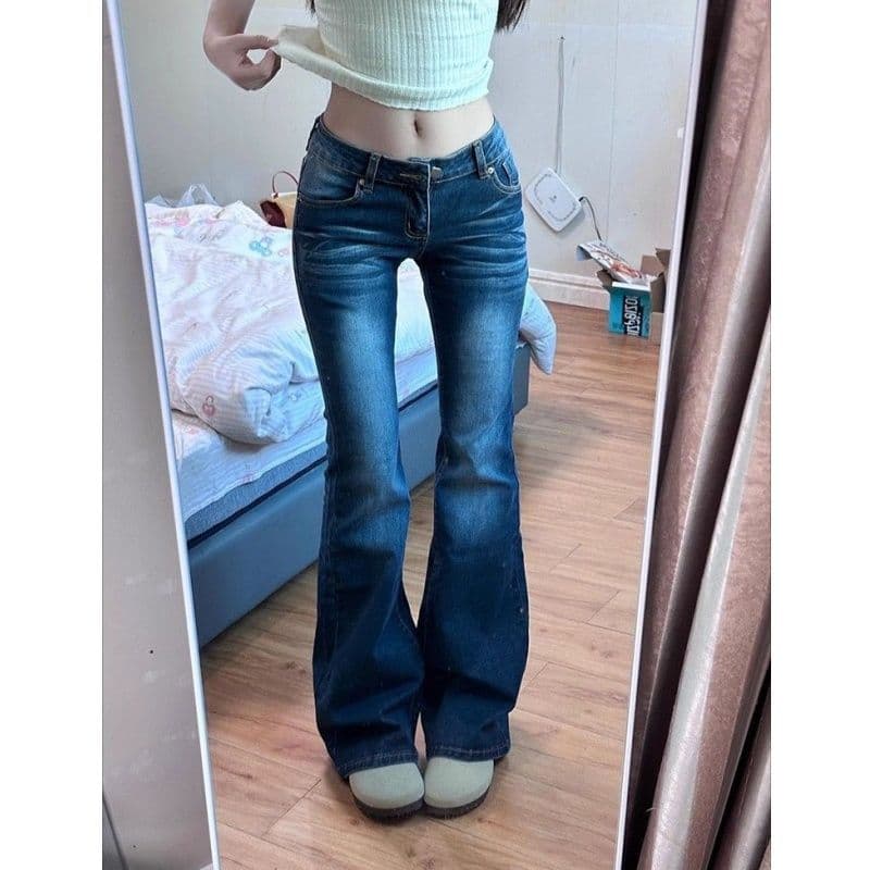 높음 거리 디자인 센스 다용도 부츠컷 청바지 여성 봄 가을 새로운 패션 슬림해 보이는 바닥 청소 부츠컷 청바지 트렌디
