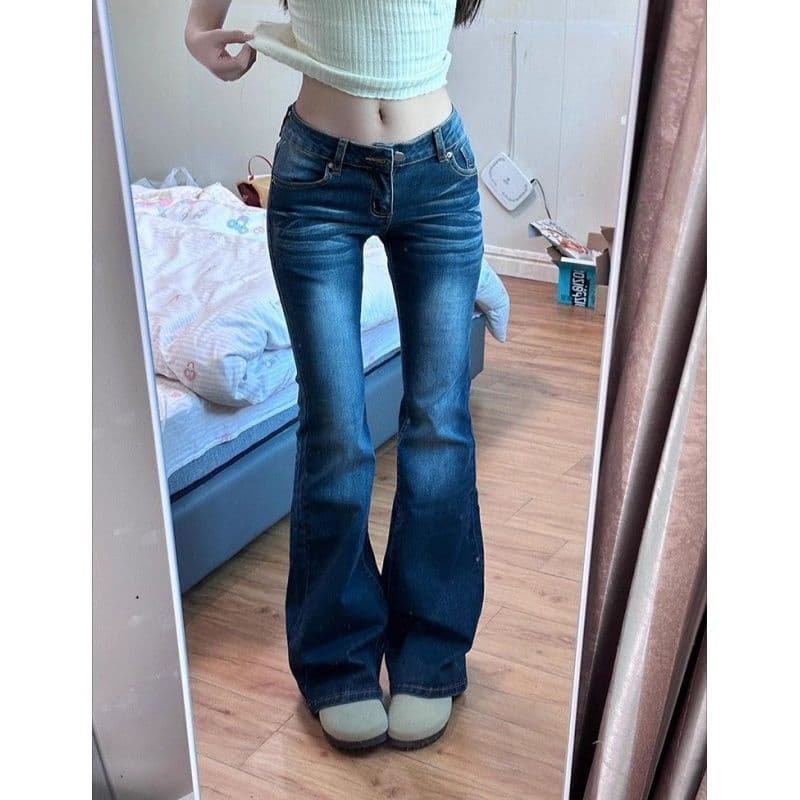 높음 거리 디자인 센스 다용도 부츠컷 청바지 여성 봄 가을 새로운 패션 슬림해 보이는 바닥 청소 부츠컷 청바지 트렌디 이미지 3