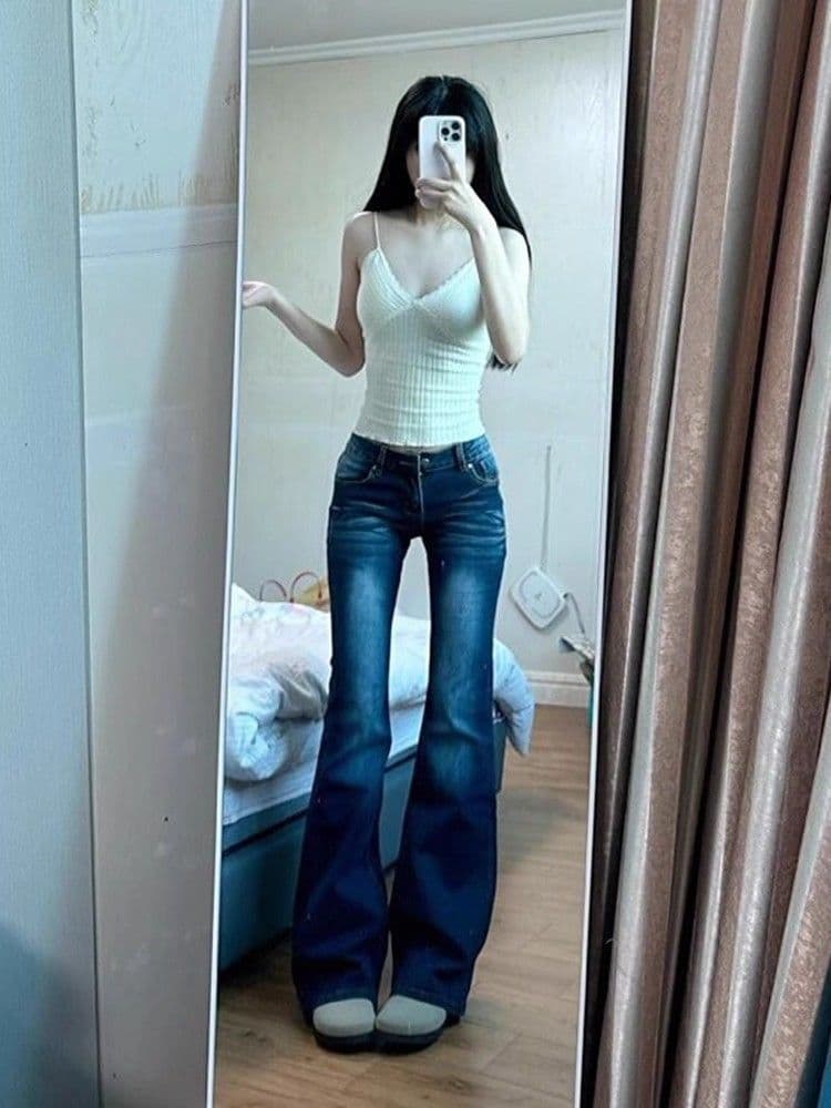 높음 거리 디자인 센스 다용도 부츠컷 청바지 여성 봄 가을 새로운 패션 슬림해 보이는 바닥 청소 부츠컷 청바지 트렌디 상세 이미지 1