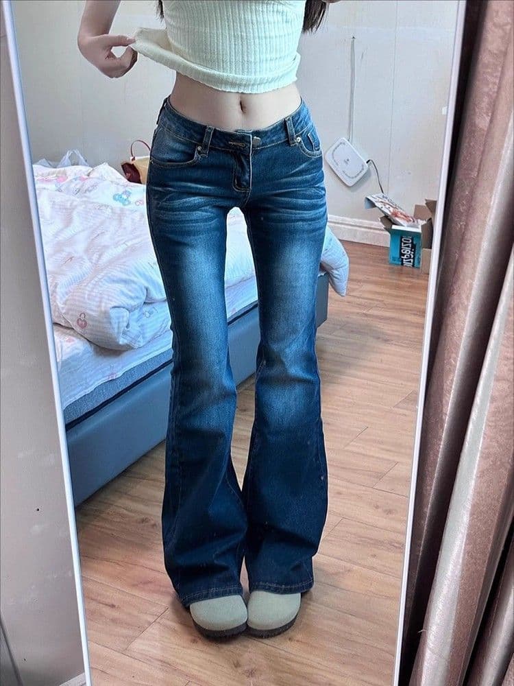 높음 거리 디자인 센스 다용도 부츠컷 청바지 여성 봄 가을 새로운 패션 슬림해 보이는 바닥 청소 부츠컷 청바지 트렌디 상세 이미지 5