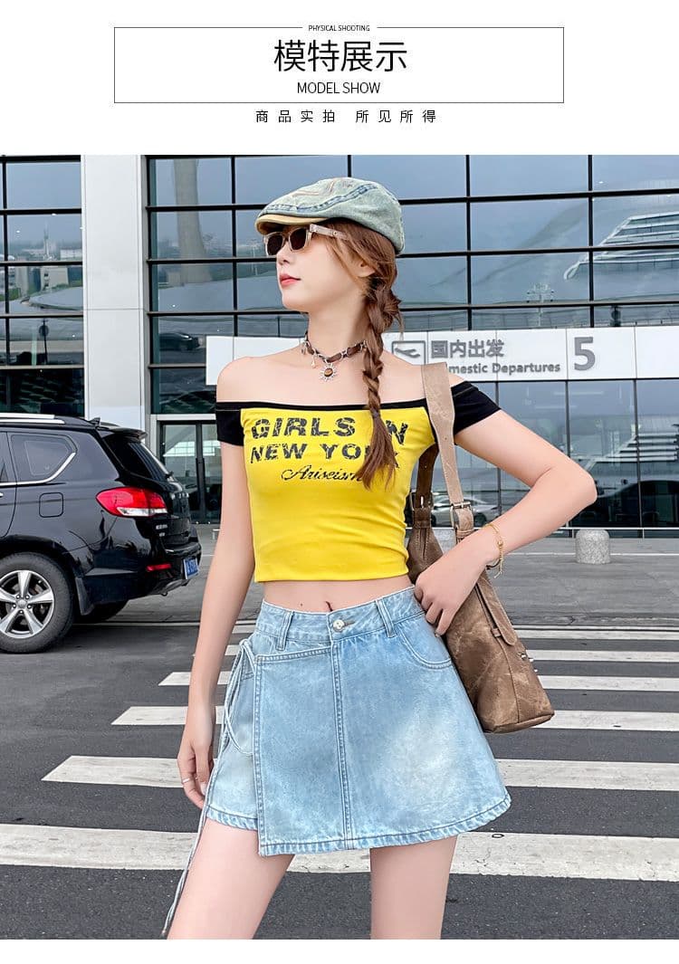 개성 ins 트렌디 페이크 레이어드 한 마디 데님 짧은 치마바지 여성 봄 여름 새로운 작은 대중 레이스업 하이웨이스트 데님 치마바지 상세 이미지 7