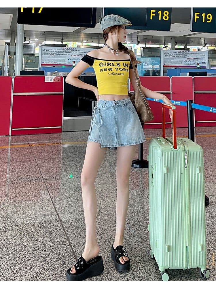 개성 ins 트렌디 페이크 레이어드 한 마디 데님 짧은 치마바지 여성 봄 여름 새로운 작은 대중 레이스업 하이웨이스트 데님 치마바지 상세 이미지 15