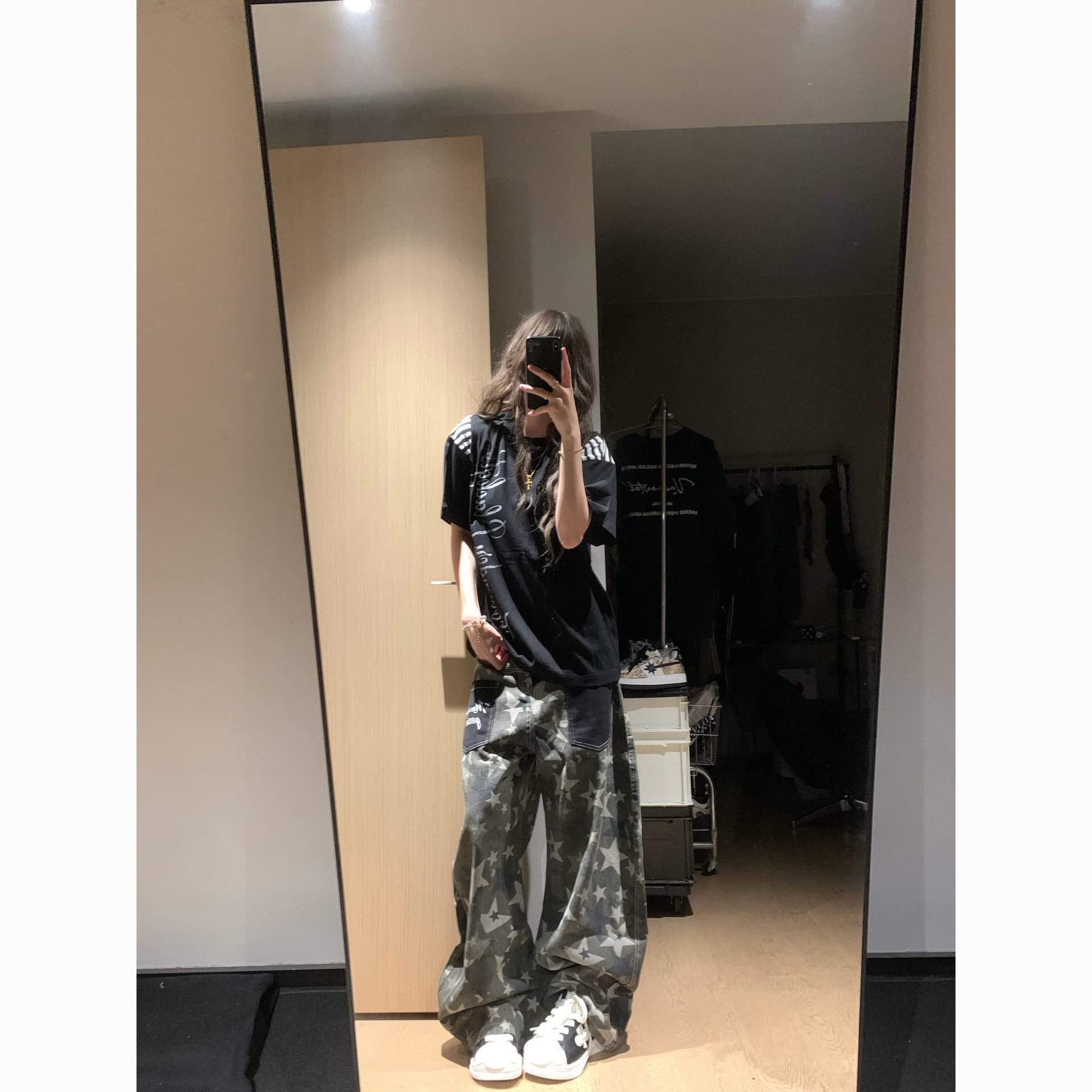 아메리칸 레트로 별 카모플라주 넓은 다리 청바지 여성 2026 여름 새로운 루즈핏 롱 바지 상세 이미지 2
