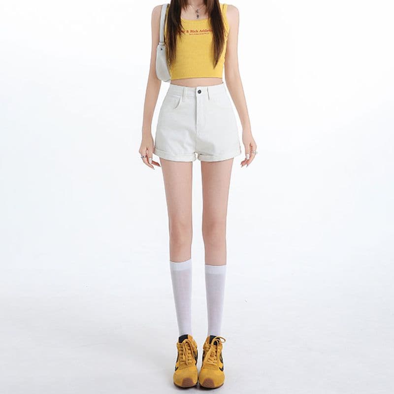 트렌드 ins 트렌디 볼륨 측면 데님 반바지 여성 봄 여름 새로운 핫걸 다용도 슬림해 보이는 한 마디 스트레이트 데님 핫 바지 이미지 4
