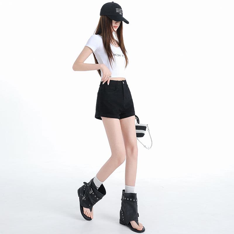 트렌드 ins 트렌디 볼륨 측면 데님 반바지 여성 봄 여름 새로운 핫걸 다용도 슬림해 보이는 한 마디 스트레이트 데님 핫 바지 상세 이미지 2