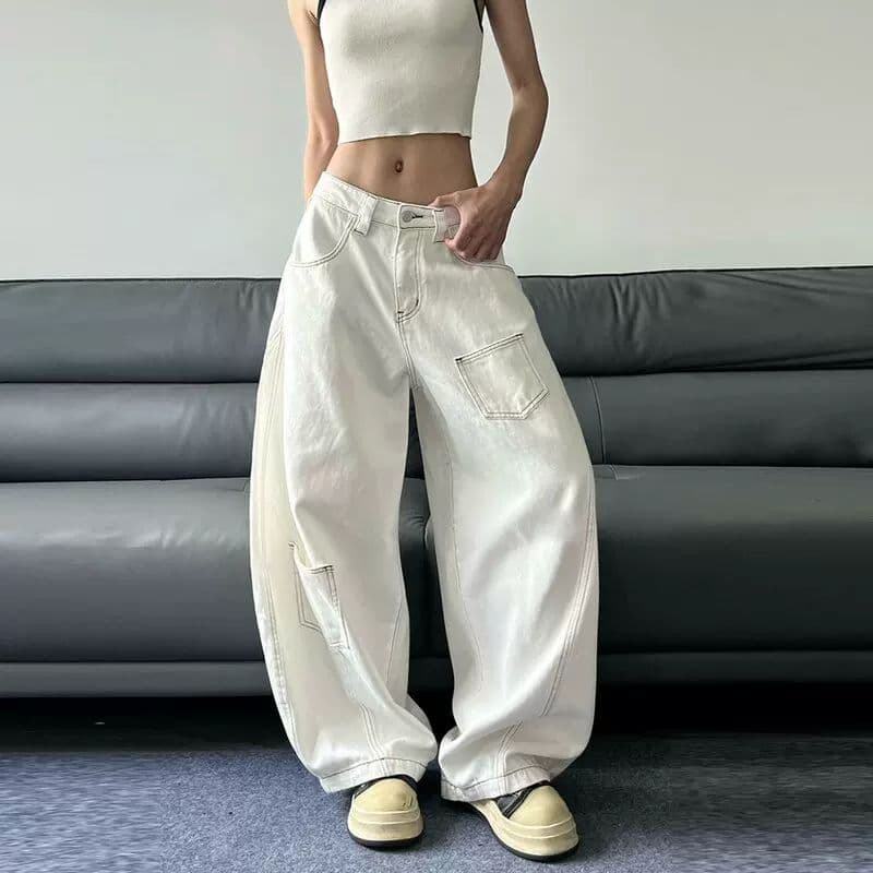 한 부서 하라주쿠 스타일 하이웨이스트 루즈핏 넓은 다리 청바지 여성 봄 가을 새로운 아메리칸 개성 ins 넓은 다리 청바지 상세 이미지 2