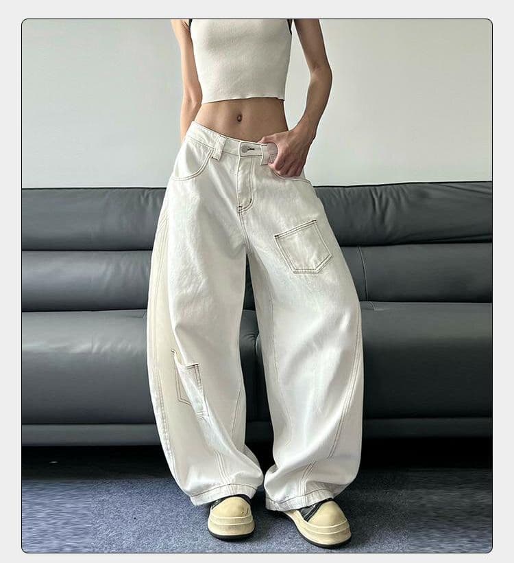 한 부서 하라주쿠 스타일 하이웨이스트 루즈핏 넓은 다리 청바지 여성 봄 가을 새로운 아메리칸 개성 ins 넓은 다리 청바지 상세 이미지 6