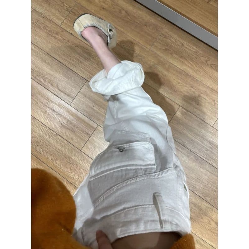 느긋한 바람 개성 넓은 다리 청바지 여성 봄 가을 새로운 루즈핏 패션 출퇴근 트렌드 스트레이트 청바지 이미지 4