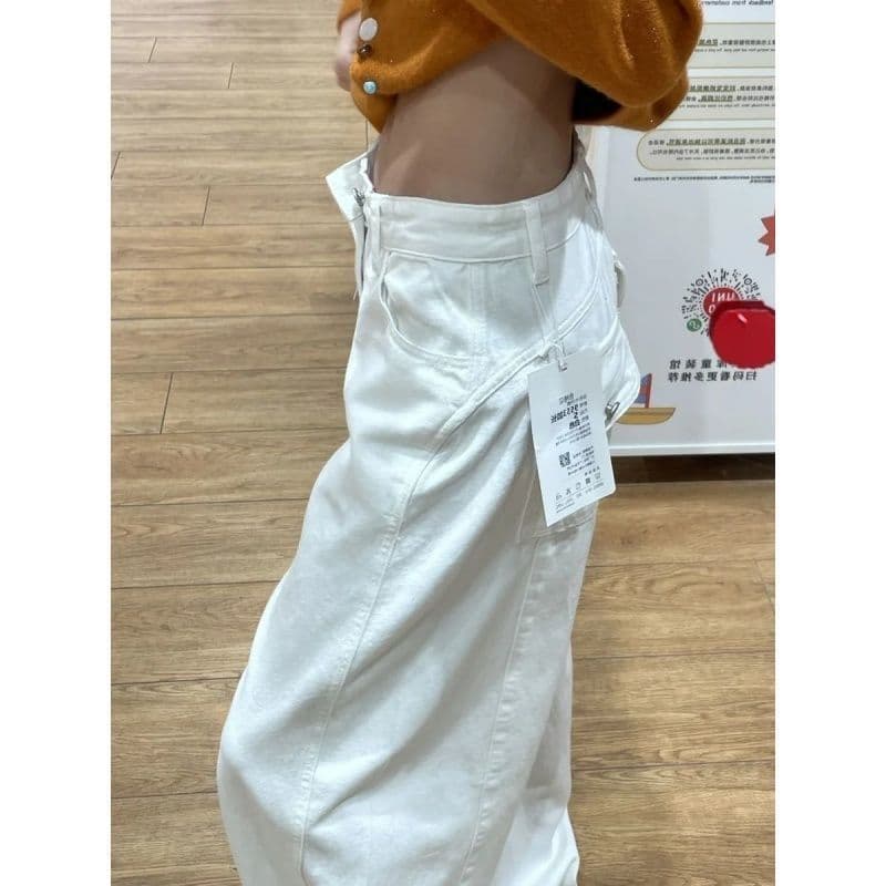 느긋한 바람 개성 넓은 다리 청바지 여성 봄 가을 새로운 루즈핏 패션 출퇴근 트렌드 스트레이트 청바지 상세 이미지 4