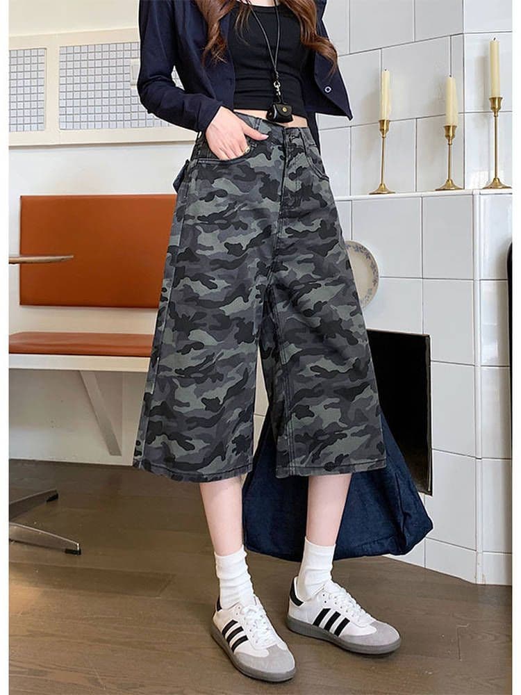 카모플라주 데님 7부 바지 봄 여름 새로운 출퇴근 개성 트렌드 다용도 루즈핏 워크웨어 데님 7부 바지 상세 이미지 5
