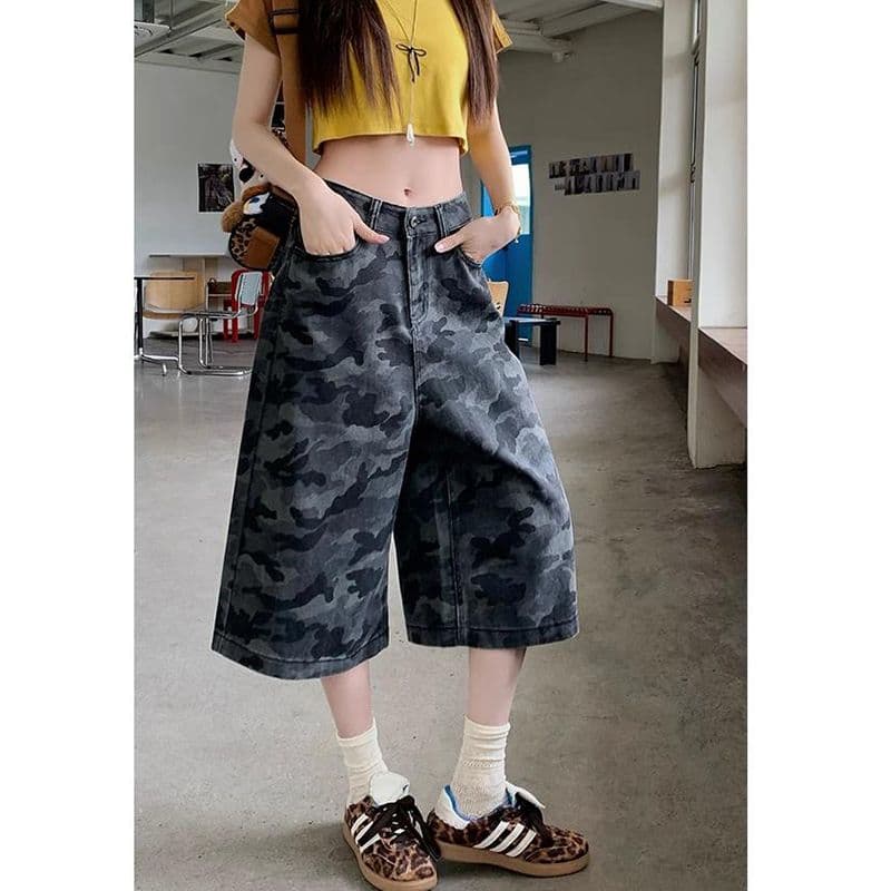패션 카모플라주 데님 7부 바지 봄 여름 새로운 출퇴근 개성 다용도 루즈핏 워크웨어 데님 7부 바지 이미지 5