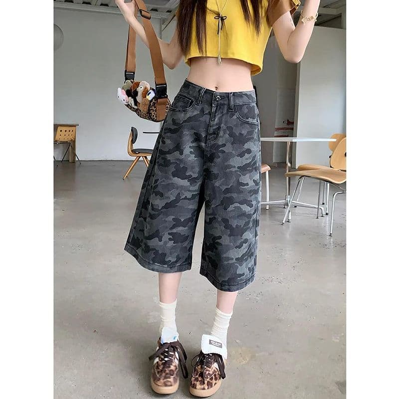 패션 카모플라주 데님 7부 바지 봄 여름 새로운 출퇴근 개성 다용도 루즈핏 워크웨어 데님 7부 바지 이미지 4