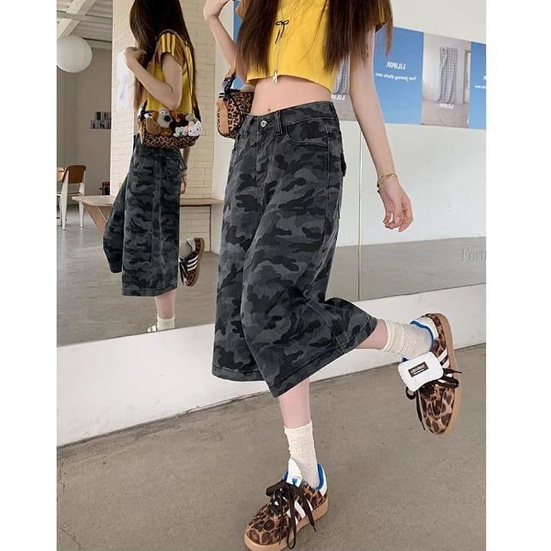 패션 카모플라주 데님 7부 바지 봄 여름 새로운 출퇴근 개성 다용도 루즈핏 워크웨어 데님 7부 바지 이미지 2