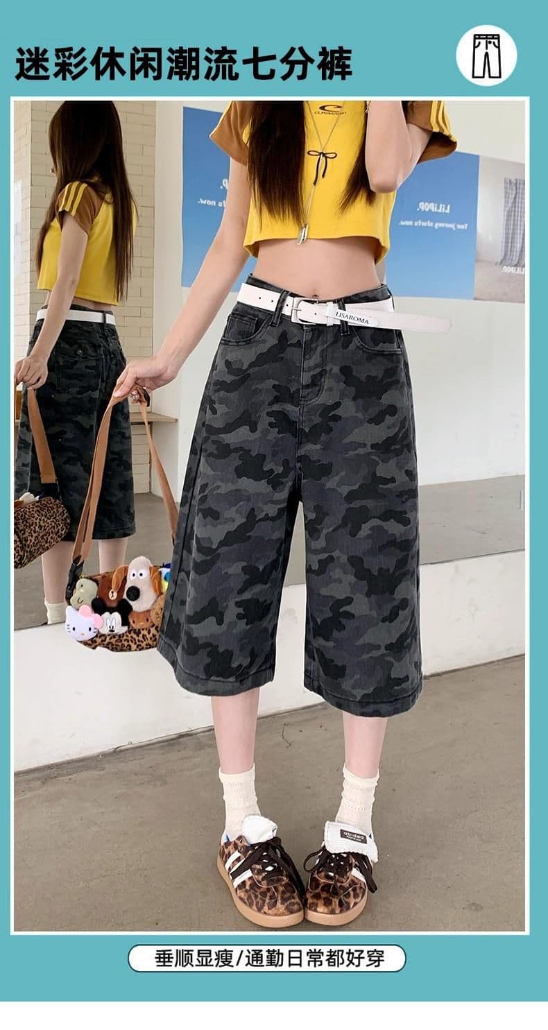 패션 카모플라주 데님 7부 바지 봄 여름 새로운 출퇴근 개성 다용도 루즈핏 워크웨어 데님 7부 바지 상세 이미지 2