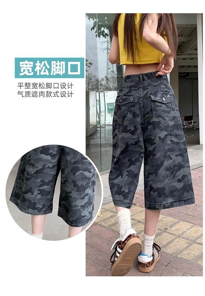 패션 카모플라주 데님 7부 바지 봄 여름 새로운 출퇴근 개성 다용도 루즈핏 워크웨어 데님 7부 바지 상세 이미지 9