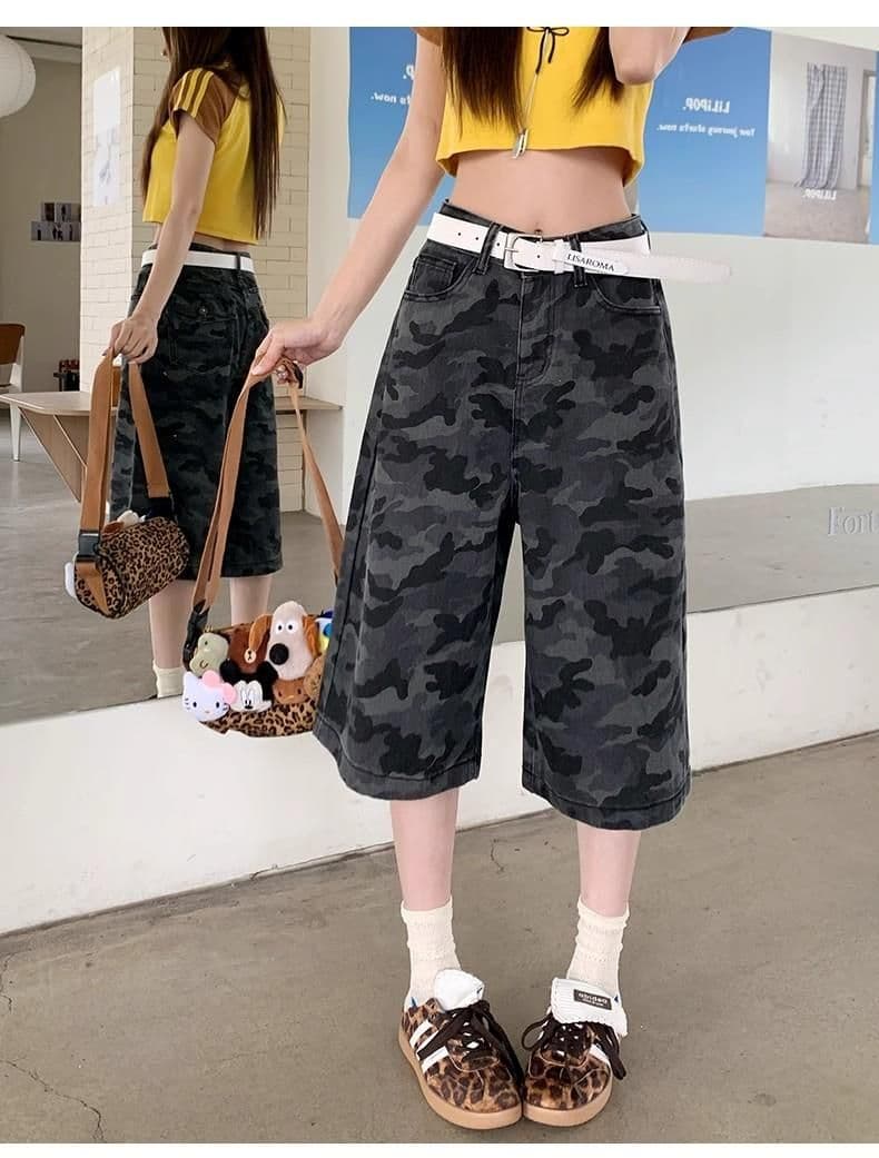 패션 카모플라주 데님 7부 바지 봄 여름 새로운 출퇴근 개성 다용도 루즈핏 워크웨어 데님 7부 바지 상세 이미지 10