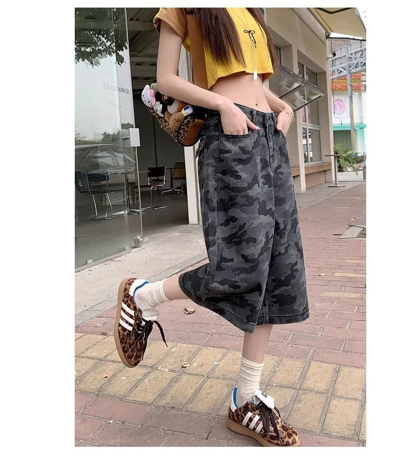 패션 카모플라주 데님 7부 바지 봄 여름 새로운 출퇴근 개성 다용도 루즈핏 워크웨어 데님 7부 바지 상세 이미지 12