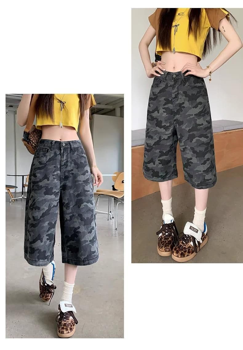 패션 카모플라주 데님 7부 바지 봄 여름 새로운 출퇴근 개성 다용도 루즈핏 워크웨어 데님 7부 바지 상세 이미지 13