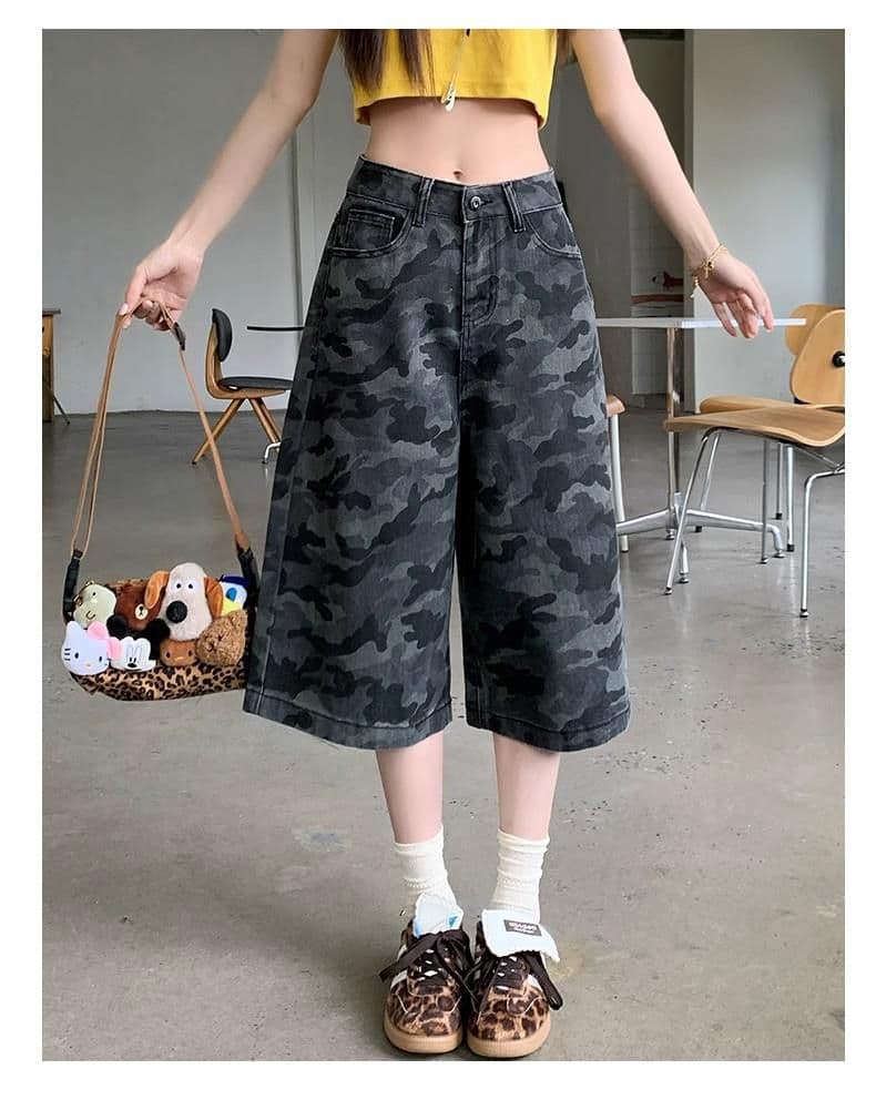 패션 카모플라주 데님 7부 바지 봄 여름 새로운 출퇴근 개성 다용도 루즈핏 워크웨어 데님 7부 바지 상세 이미지 15