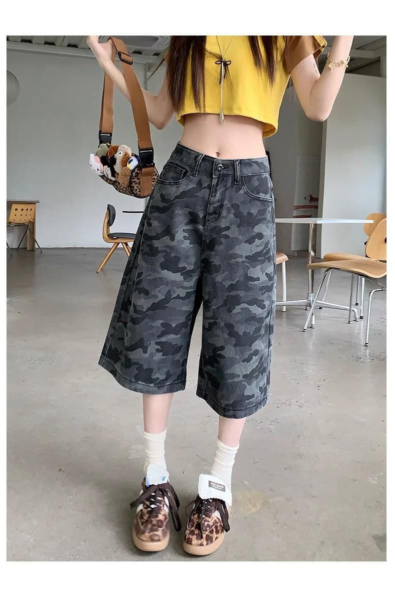 패션 카모플라주 데님 7부 바지 봄 여름 새로운 출퇴근 개성 다용도 루즈핏 워크웨어 데님 7부 바지 상세 이미지 16