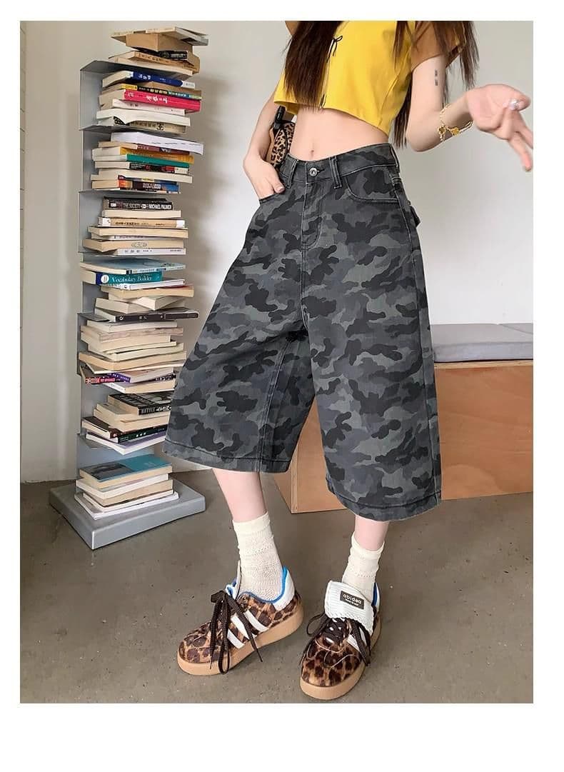 패션 카모플라주 데님 7부 바지 봄 여름 새로운 출퇴근 개성 다용도 루즈핏 워크웨어 데님 7부 바지 상세 이미지 17