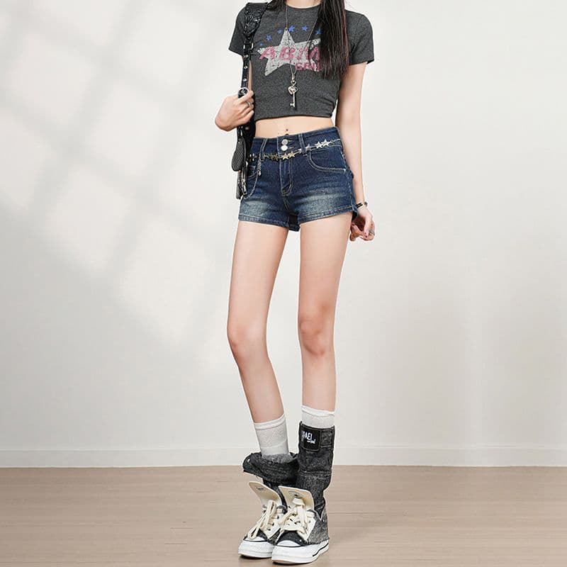 출퇴근 디자인 센스 ins 스트레이트 데님 반바지 여성 봄 여름 새로운 두 버클 하이웨이스트 스트레이트 슬림해 보이는 한 마디 핫 바지 이미지 3
