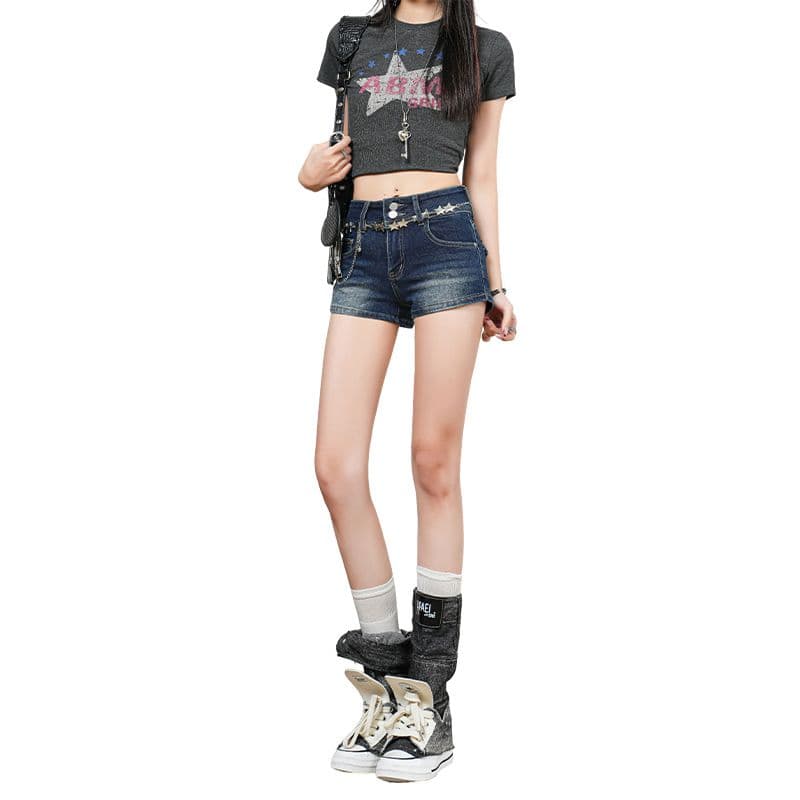 출퇴근 디자인 센스 ins 스트레이트 데님 반바지 여성 봄 여름 새로운 두 버클 하이웨이스트 스트레이트 슬림해 보이는 한 마디 핫 바지 상세 이미지 2