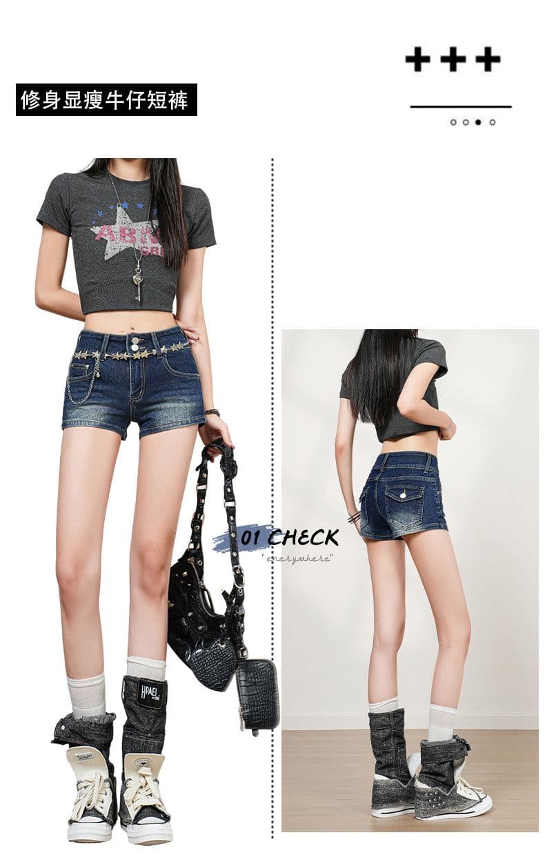 출퇴근 디자인 센스 ins 스트레이트 데님 반바지 여성 봄 여름 새로운 두 버클 하이웨이스트 스트레이트 슬림해 보이는 한 마디 핫 바지 상세 이미지 3