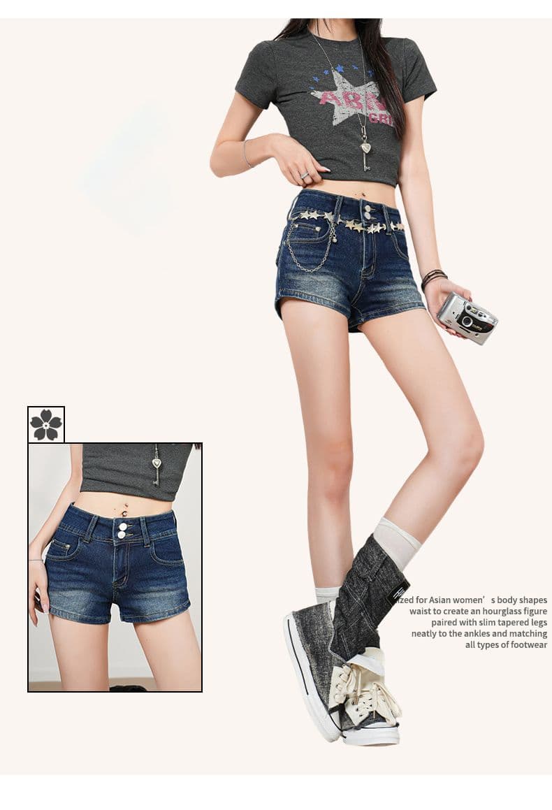 출퇴근 디자인 센스 ins 스트레이트 데님 반바지 여성 봄 여름 새로운 두 버클 하이웨이스트 스트레이트 슬림해 보이는 한 마디 핫 바지 상세 이미지 5