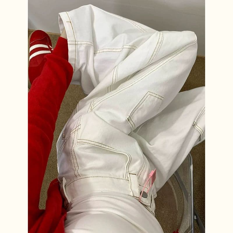 ins 트렌디 트렌드 품격 하이웨이스트 루즈핏 넓은 다리 청바지 여성 봄 가을 새로운 아메리칸 개성 넓은 다리 청바지 이미지 3
