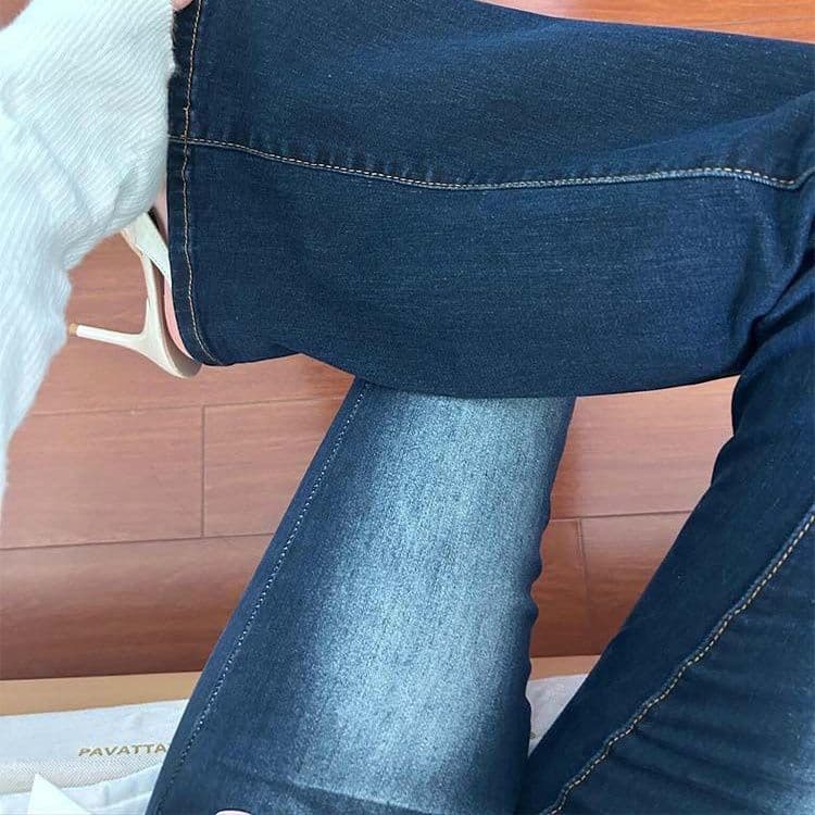 한국 스타일 ins 레트로 청바지 여성 가을 2026 새로운 로우 웨이스트 다용도 부츠컷 바지 몸매 가꾸기 슬림해 보이는 바닥 청소 바지 상세 이미지 2