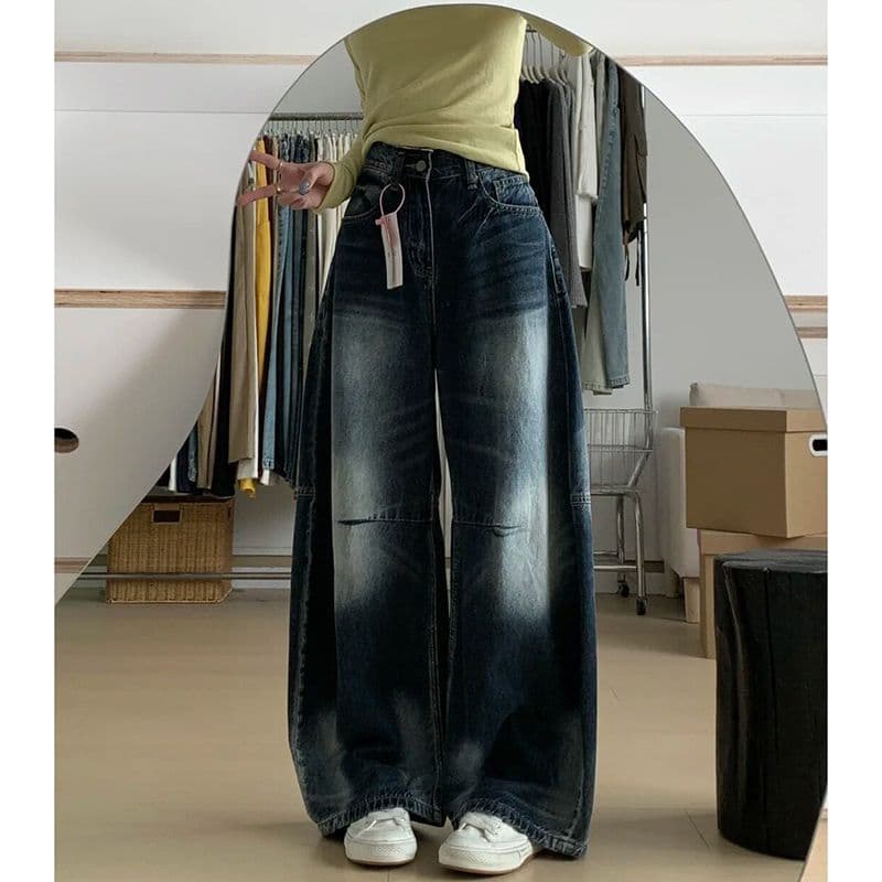 아메리칸 레트로 넓은 다리 모통이 칼 청바지 여성 2026 봄 봄 새로운 올해 인기 루즈핏 슬림해 보이는 바닥 청소 바지 이미지 3