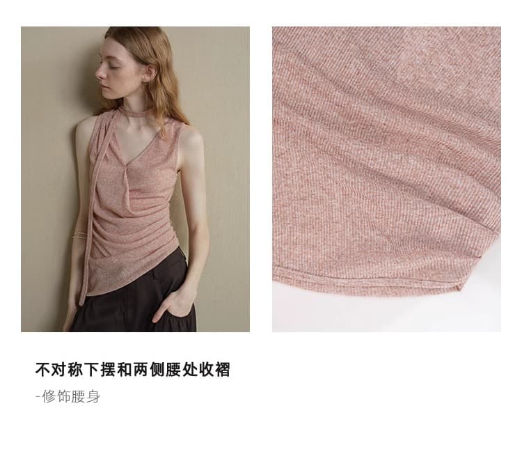 someone sometimes 비대칭 밑단 디자인 측면 허리 수신 Pleat 리본 조끼 슬립 행침 목 맨위 상세 이미지 32