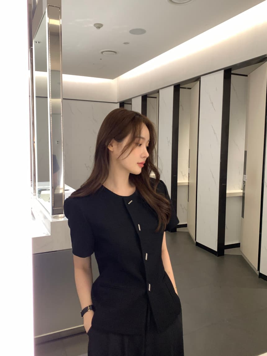 국경 간 한국 chic 여름 프랑스식 작은 샤넬 스타일 라운드 넥 반팔 작은 외투 상세 이미지 1