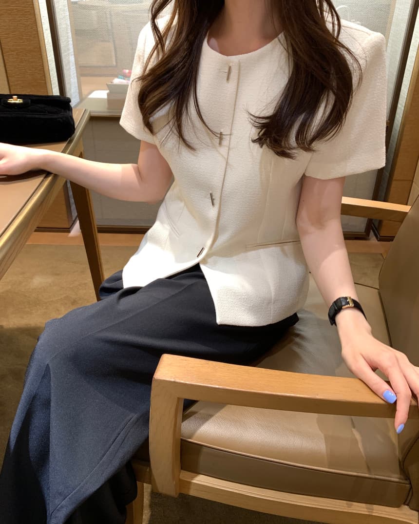 국경 간 한국 chic 여름 프랑스식 작은 샤넬 스타일 라운드 넥 반팔 작은 외투 상세 이미지 15